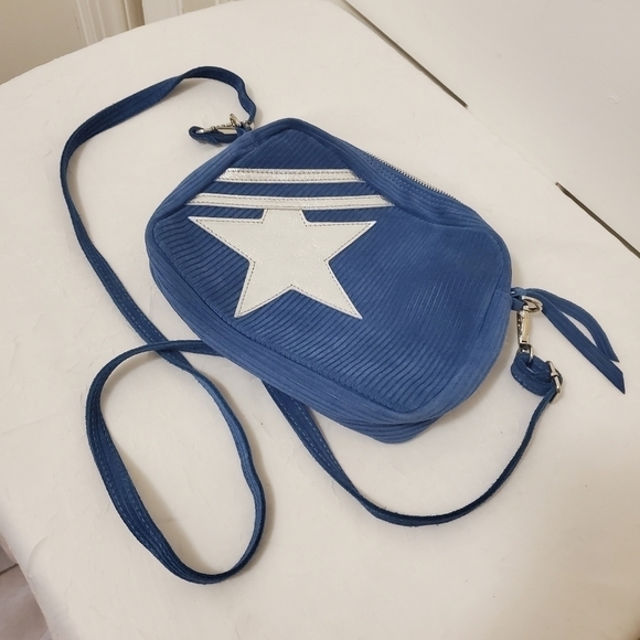 Silver Star and Stripe Blue & Silver Suede Crossbody - Picture 7 of 9